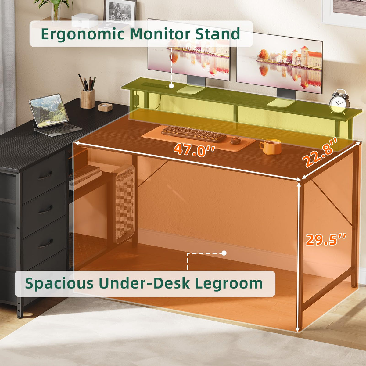 Somdot L Shaped Desk with 4 Drawers,61" Reversible Home Office Desks with Power Outlets,L Shaped Gaming Desk with USB Charging Port,Corner Desk with Storage Shelves,Easy to Assemble,Black