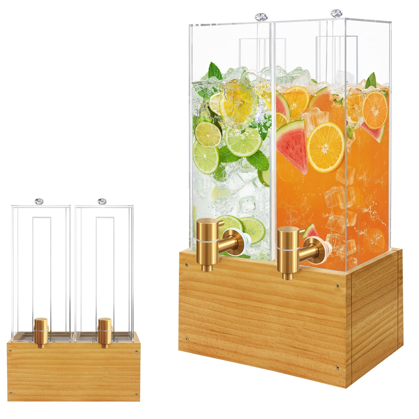2 Pack 2 Gallon Drink Dispenser, Large Drink Dispenser with Wood Stand, Beverage Dispenser with Ice Core and Airtight Valve, Drink Dispensers for Parties