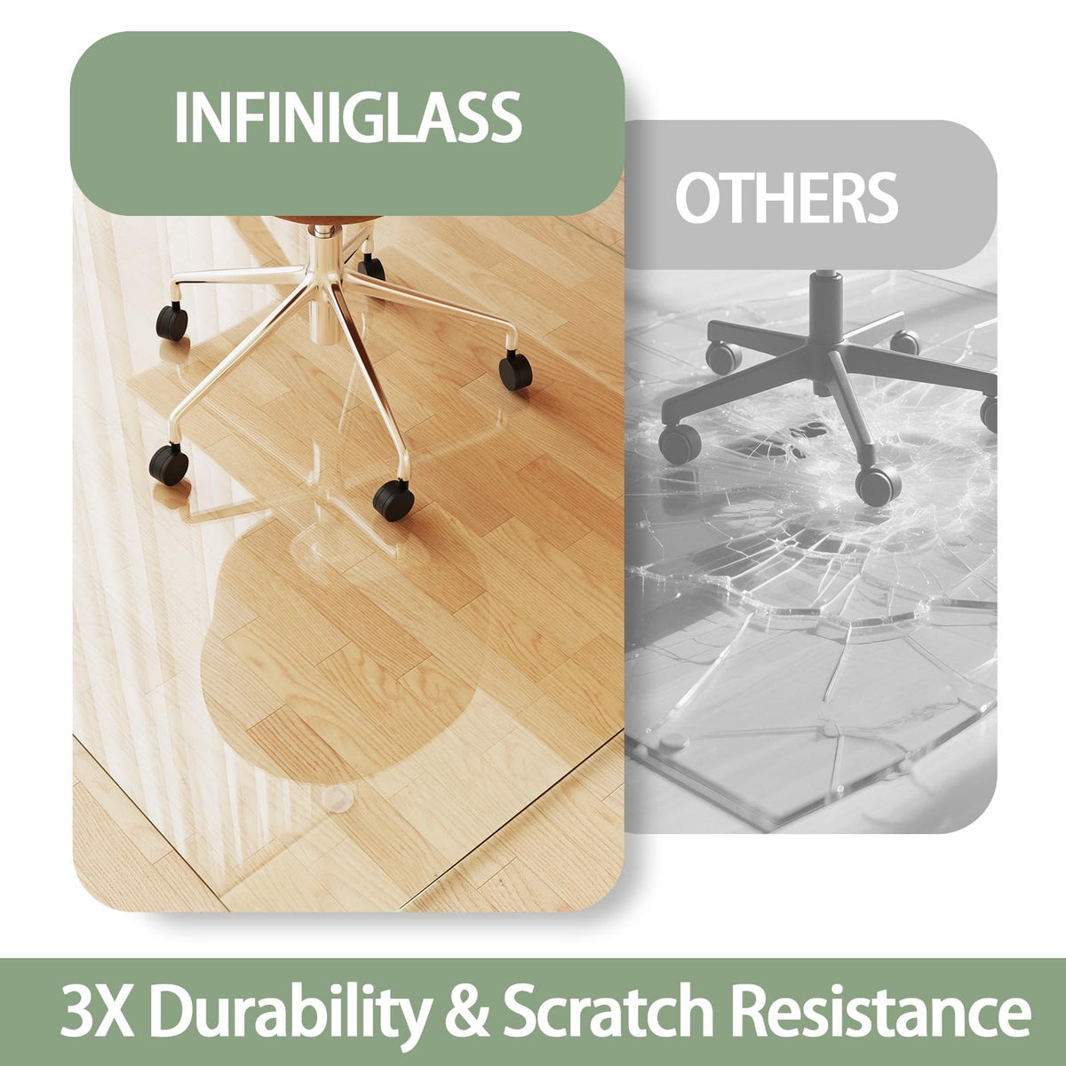 InfiniGlass Tempered Glass Chair Mat 46"x36" – Ultra-Clear Office Chair Mat for Hardwood Floors & Low-Pile Carpets – Heavy-Duty 0.2" Scratch-Resistant Surface with Non-Slip Pads – Supports 1,000 lbs