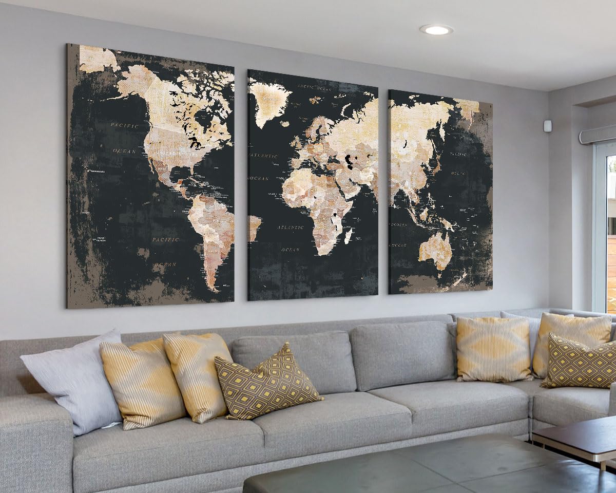JIMHOMY Living Room Wall Art Large Home Office Wall Decor Modern Motivational Giant World Map Pictures for Wall Decorations
