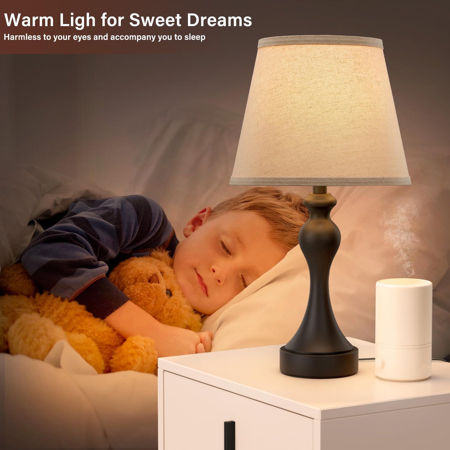 Seealle Touch Lamps for Nightstand - Bedside Lamps Set of 2, 3 Way Dimmable, USB C+A for Bedroom & End Tables (LED Bulbs Included)