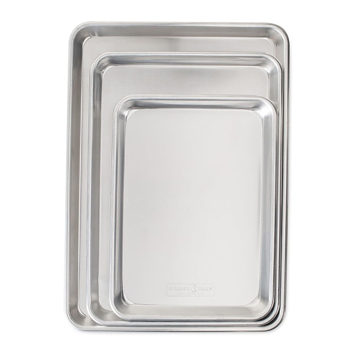 Nordic Ware Naturals 3 Piece Set - USA Made Aluminum Commercial Quality Sheet Pan for Baking or Roasting, Encapsulated Galvanized Steel Rim Prevents Warping; Half Sheet, Jelly Roll and Quarter Sheet