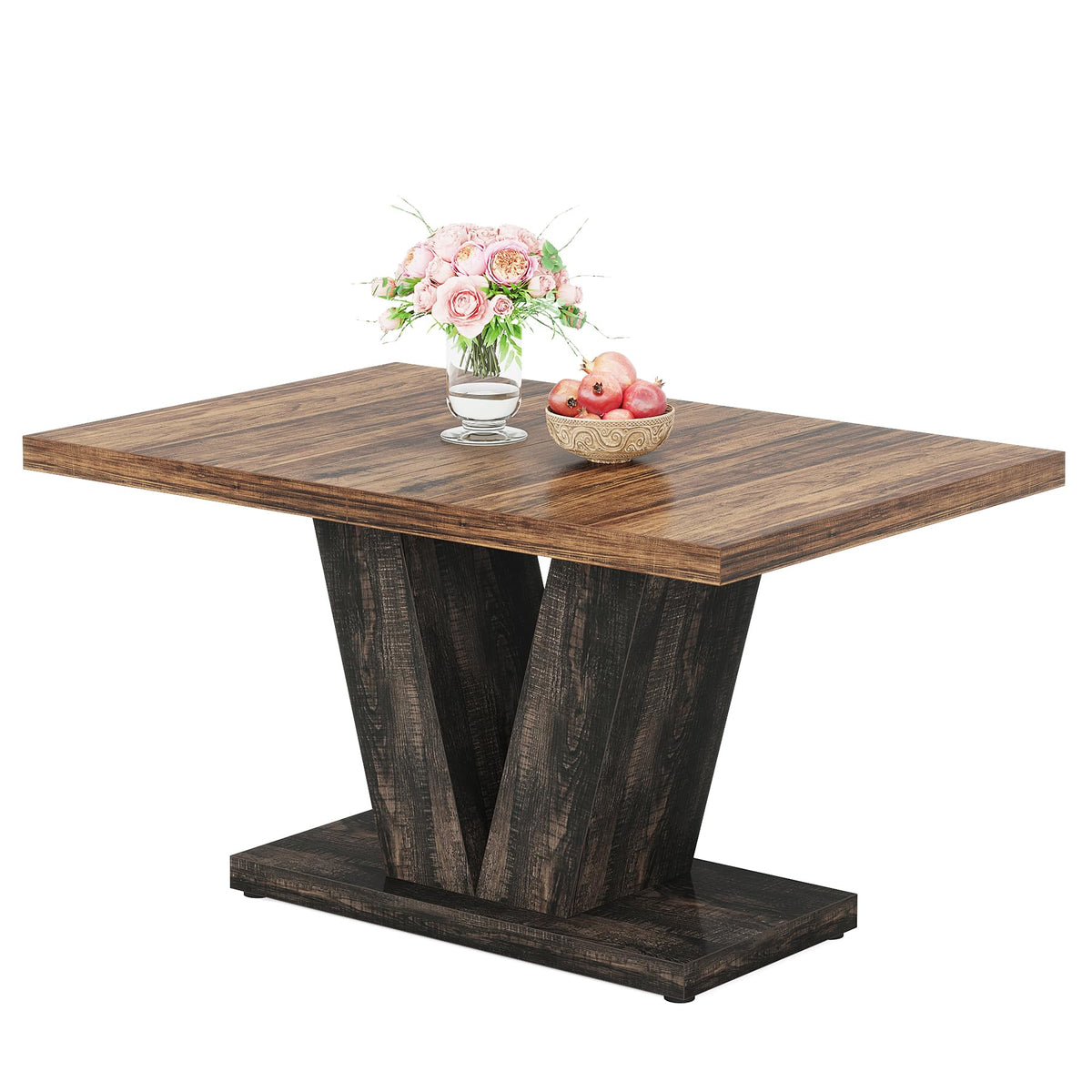 Tribesigns 47-Inch Dining Table for 4, Black Kitchen Dinner Table with Heavy Duty Pedestal, Farmhouse Wooden Eating Table for Home, Dining Room, Small Space, Black & Brown