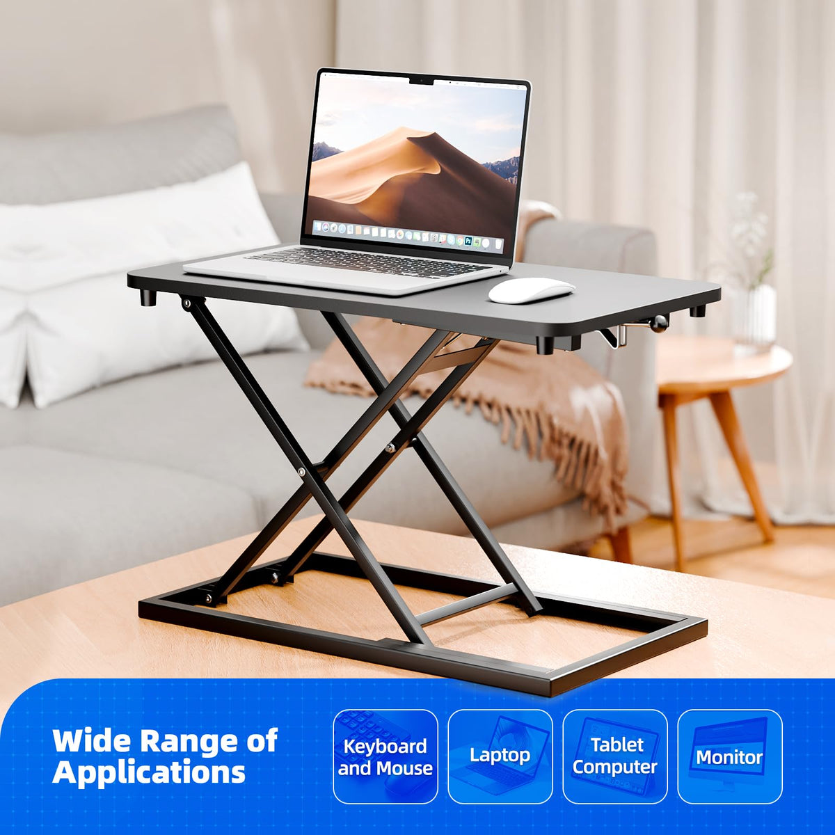 Hoodutric Standing Desk Converter Height Adjustable, Sit to Stand up Desk Riser Computer Workstation use in Laptop and Single Monitor Ergonomic Desktop Workstation for Home Office - Black