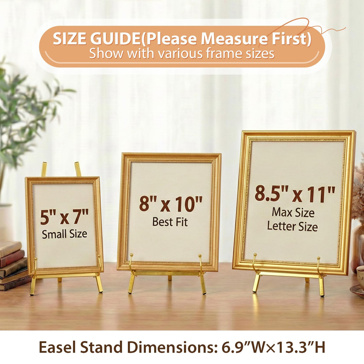 BeeCoAoo 13.3" Metal Easel Stand for Sign – Elegant Table Top Easel for Display, Heavy Duty Tabletop Picture Easel Stand for Wedding Sign, Picture Frame, and Art (Gold)