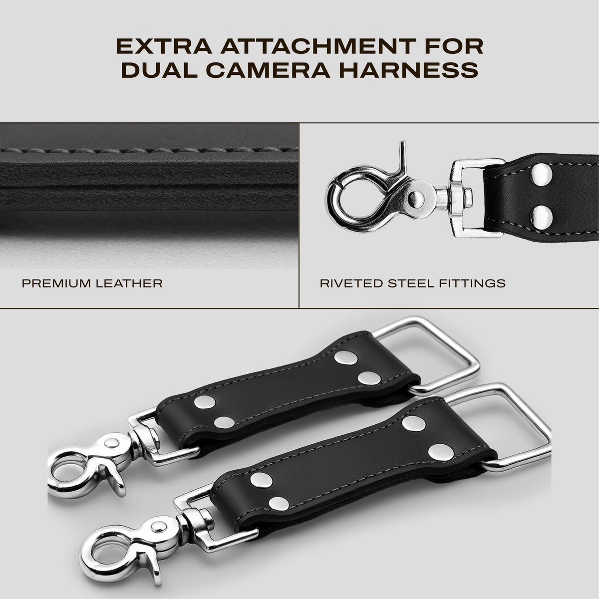 C Coiro Extra Attachments Single and Dual Camera Harness for Camera Bag, Sling Bag, Pouch, Lens Case Perfect Photography Accessories for Leather Camera Strap, Black
