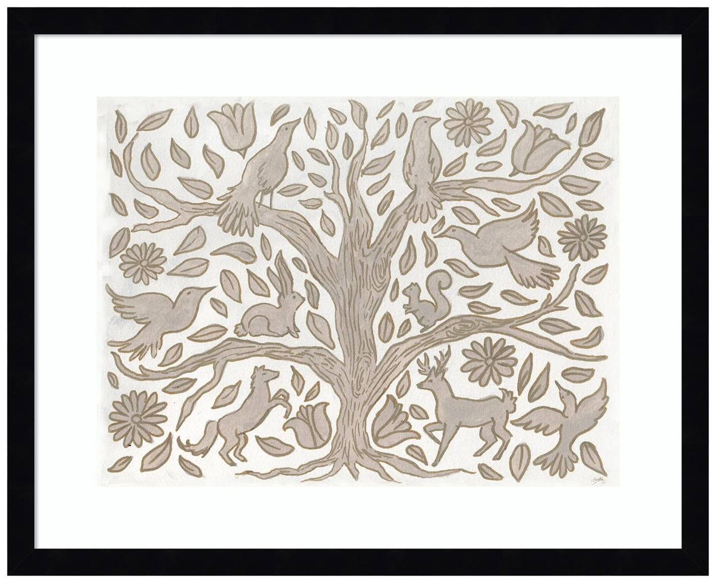 Amanti Art Framed Wall Art Print 17x21 Animal Tree by Elizabeth Medley, Animals Wall Art, Whimsical Decor, Small Poster Painting Artwork for Living Room, Bedroom, Bathroom, Kitchen, Office or