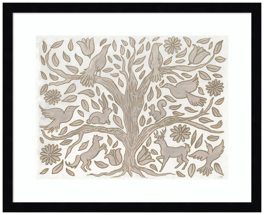 Amanti Art Framed Wall Art Print 17x21 Animal Tree by Elizabeth Medley, Animals Wall Art, Whimsical Decor, Small Poster Painting Artwork for Living Room, Bedroom, Bathroom, Kitchen, Office or