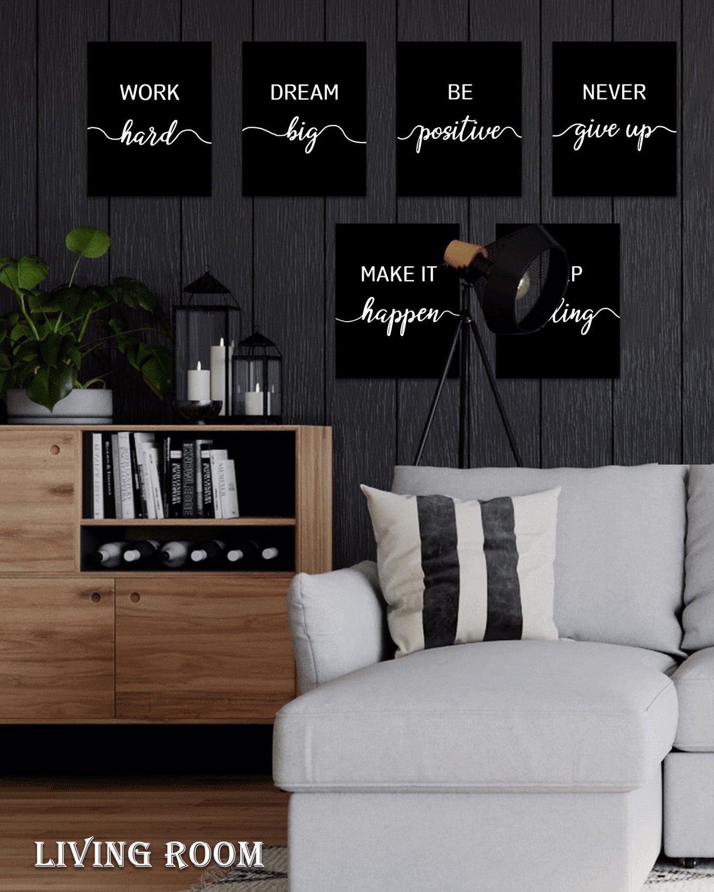 Drsoum Motivational Wall Decor Inspirational Office Wall Art Framed Black Quotes for Living Room Encouraging Canvas Posters for Office Bedroom Sayings - 8 x10in x6 PCS (Framed)