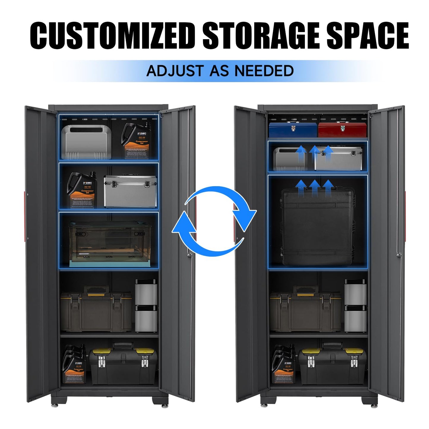 HPDMC Metal Garage Storage Cabinet with 4 Adjustable Shelves and Locking Doors 75-inch Tall Tool Organizer Steel Lockers for Home, Office, Warehouse, Garage, Red (Assembly Required)