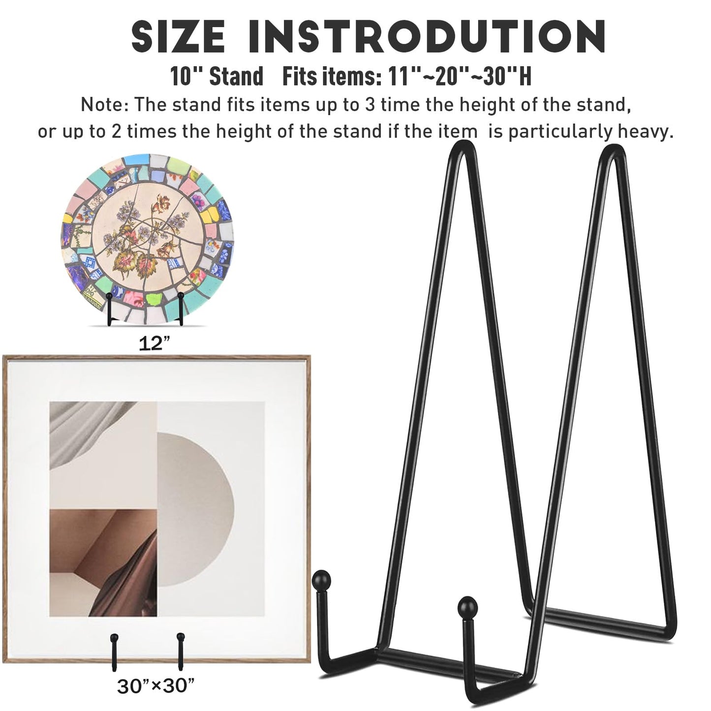 IBosins 5 Pack 10 Inch Plate Holder Display Stands, Large Metal Black Frame Stand for Picture, Book, Photo Easel, Creation, Collectibles