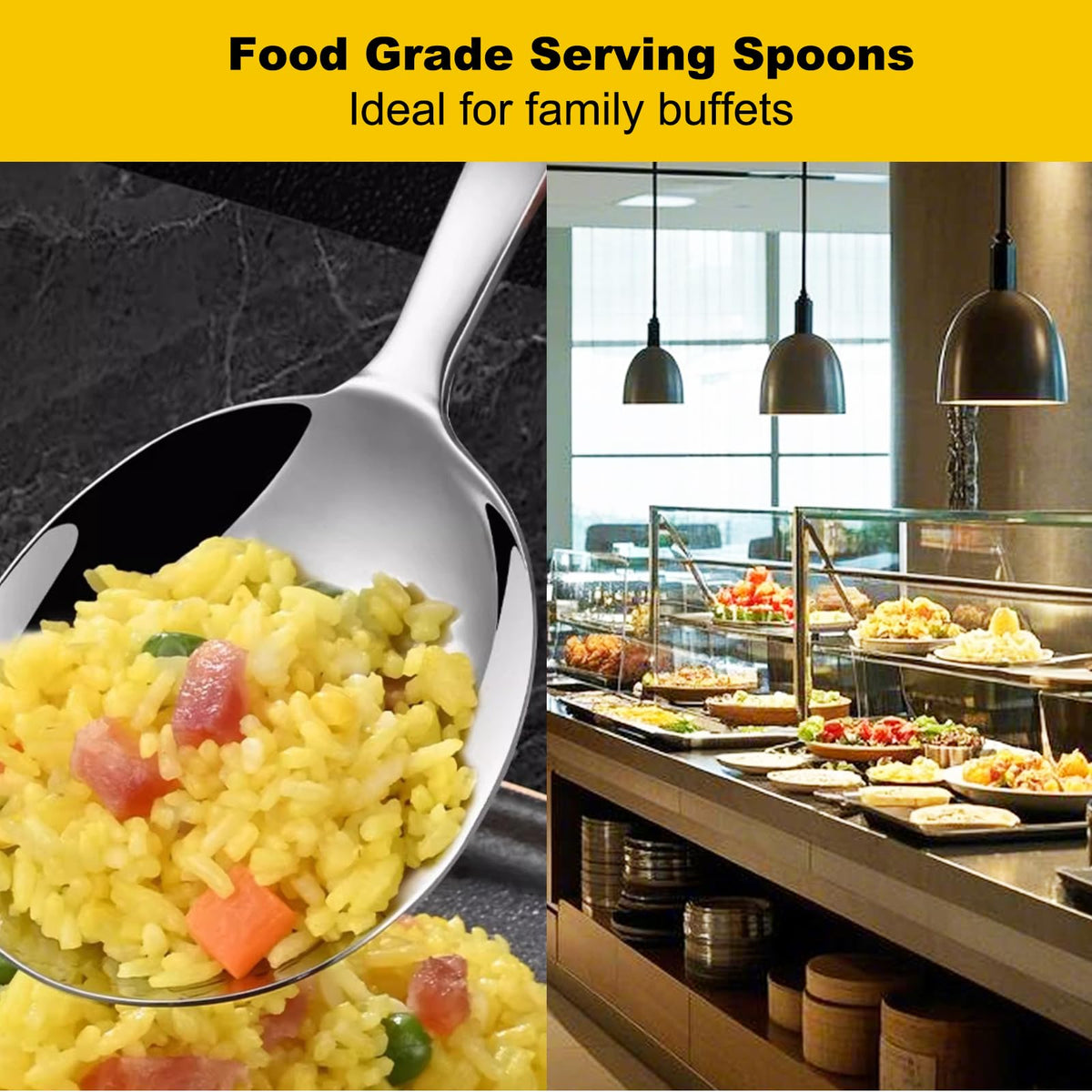 LANGMINGDE 7.9" Stainless Steel Serving Spoon for Buffet, 18/8 Large Serving Spoon Utensils, Extra-Wide 3" Head, Dishwasher Safe for Catering, Restaurants, Kitchen, Parties (1 Pack)