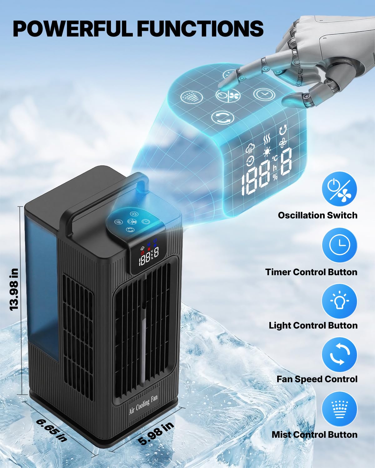 Mini Portable Air Conditioner Cooler: 2000ml Air Cooling Fan with 120°Oscillating - 3 Mist Modes & 4 Speeds, RGB Night Light, 1-8H Timer Remote Control - Portable Small AC for Bedroom, Room, Desk