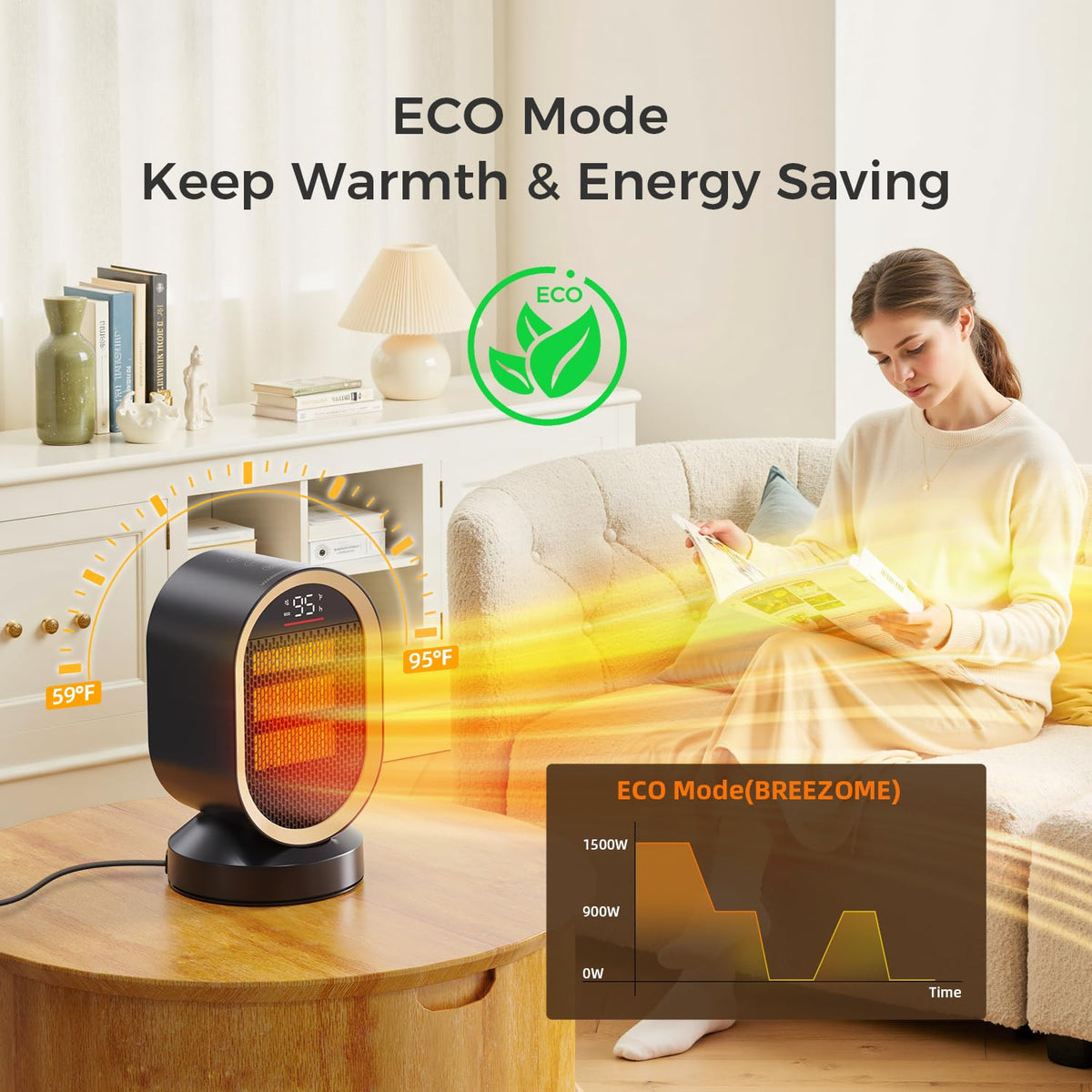 BREEZOME Space Heaters for Indoor Use, 1500W Fast Heating Ceramic PTC Space Heater with Thermostat 24H Timer, 85°Oscillating Quiet Electric Heaters for Indoor Office Desktop Home