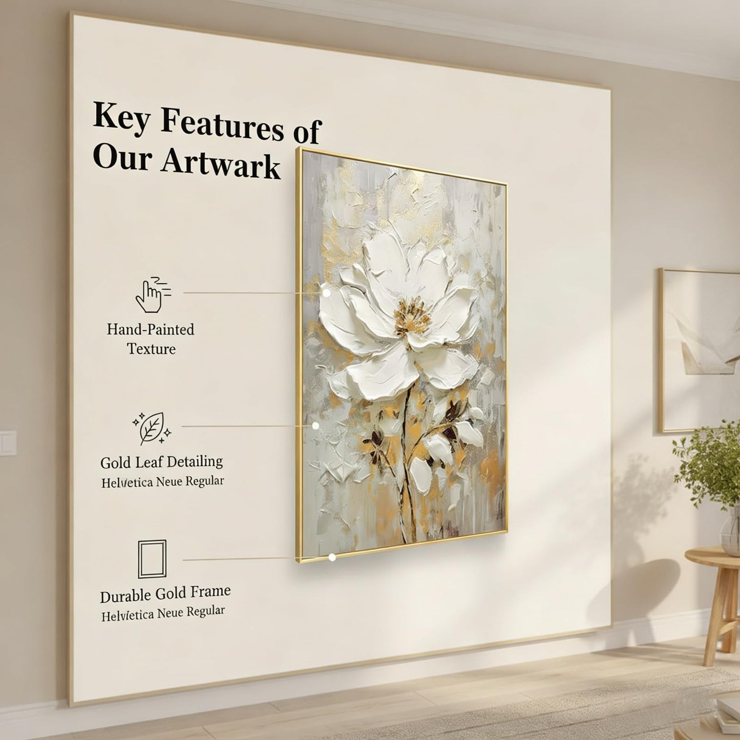 Large Hand Painted Flower Oil Painting for Ofiice-3D White Floral Canvas Wall Art for Bedroom- Framed Modern Artwork for Living Room Home Decoration 32x48inches