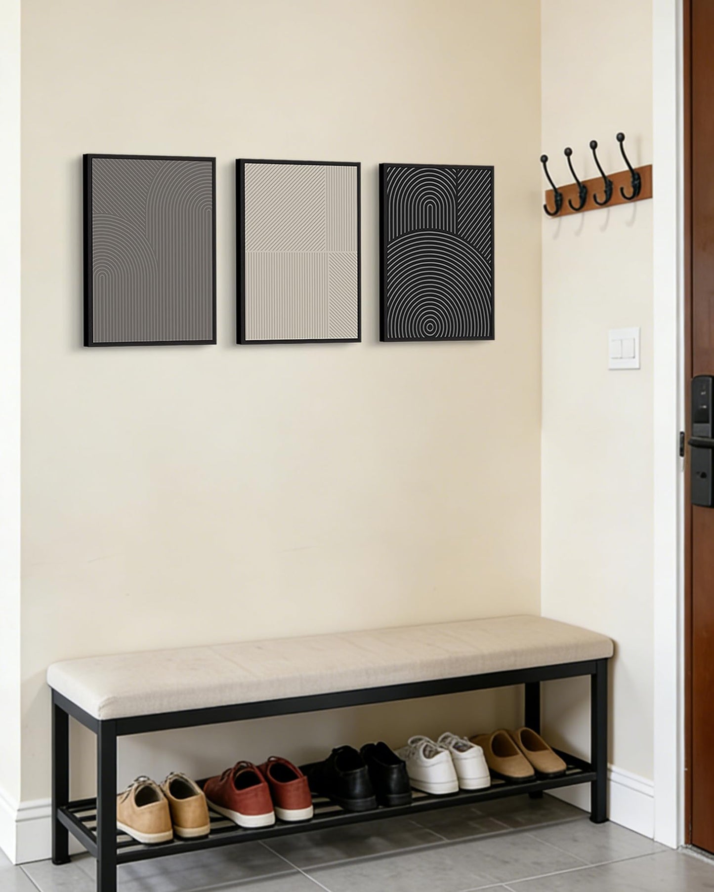 Drsoum Minimalist Abstract Wall Art Framed Modern Boho Neutral Line Wall Decor Mid Century Geometric Artwork Bedroom Living Room 11x14in Black Framed