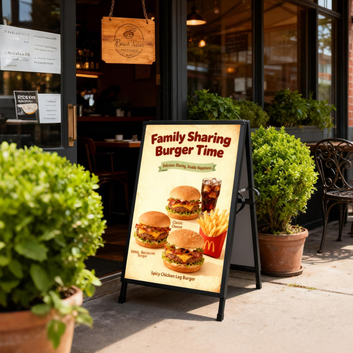 Yakpho Heavy Duty Slide-in Folding Sandwich Board A-Frame Sidewalk Sign 24x36 Inch Black Coated Steel Metal Double-Sided Pavement Sign (Frame only)