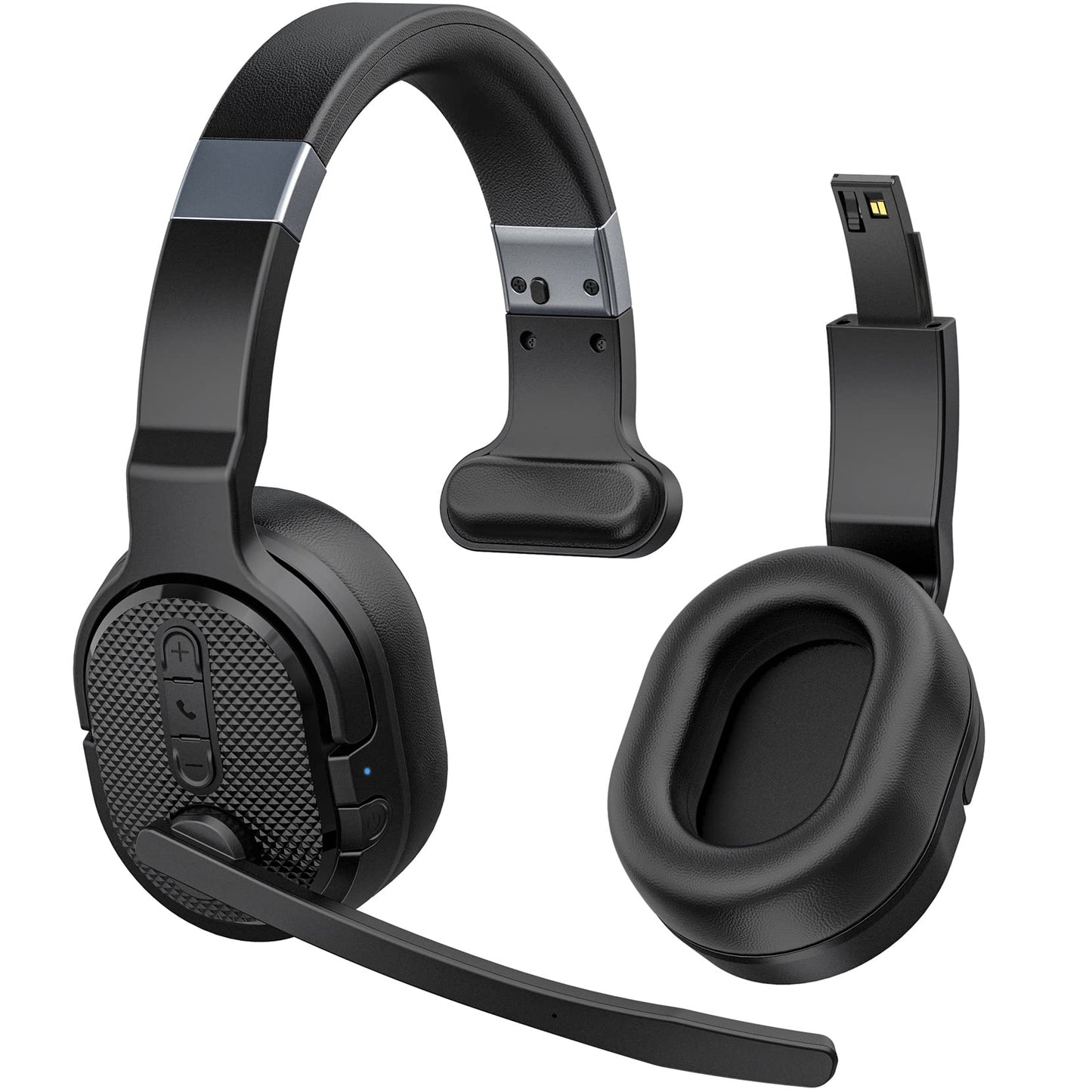 COSMUSIS Trucker Bluetooth Headset, Wireless Headsets with Noise Cancelling Microphone, Long Battery Life Bluetooth Headphones with Detachable Earpad/Single+Dual Mode for Office/Driving/Home