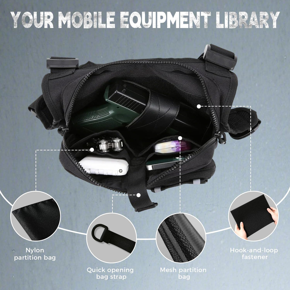 Outdoor Sports Chest Bag for Men, Chest Vest Holster Fits Most Pistols, Adjustable EDC Travel Chest Pack for Running, Hiking, Workouts (Black)