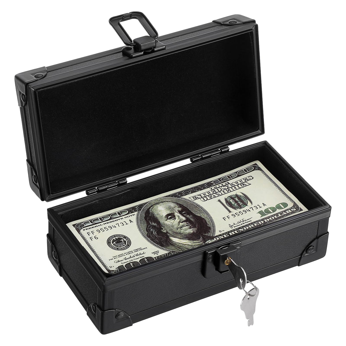 Hipiwe Black Lockable Cash Box Money Storage Case with Lock Aluminium Alloy Money Organizer Currency Tray Piggy Bank for Collector