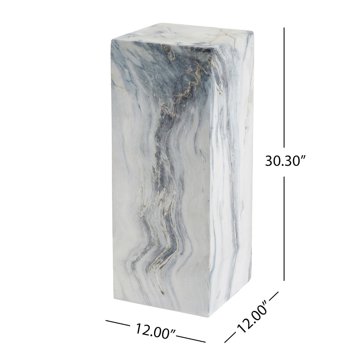 Handcrafted Marble Effect Pedestal, 30.3" Tall, Indoor & Outdoor Display Stand, Square Base, Heavy-Duty 100 lbs Capacity, Unique Grey-Blue Veining, Plant Stand, Sculpture Plinth, Side Table Accent