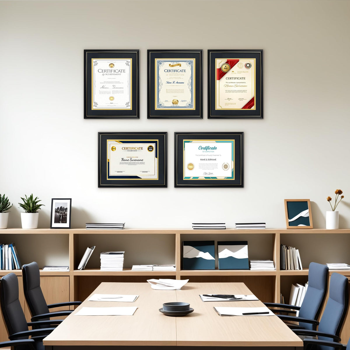 Giftgarden 8.5 x 11 Diploma Frame 2 Pack, 11x14 Frame Matted to 8.5 by 11 Certificate Document Award Degree with Mat for Wall, Black with Gold Trim