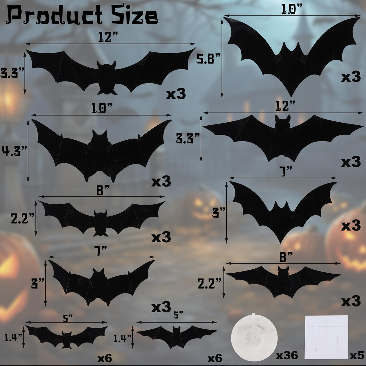 DR.DUDU 36 Pack Bats Halloween Decorations- Light Up Bat Wall Stickers with Green LED, 3D Removable Window Decals for Indoor/Outdoor, Bathroom, Door, Home, Bedroom Halloween Party