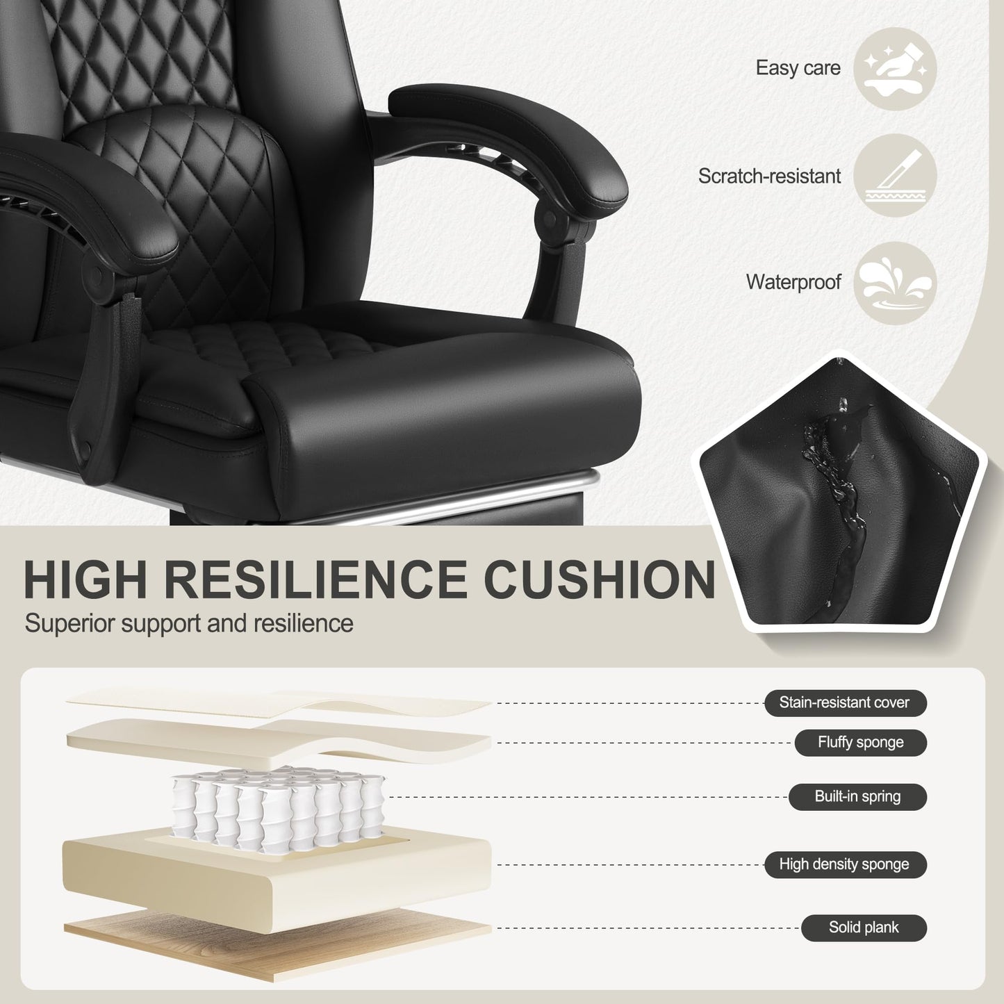 Homall Executive Home Office Chair with Lumbar Support,400lbs Adjustable Ergonomic High Back Office Chair Reclining Managerial Chair for Home Office (Black)
