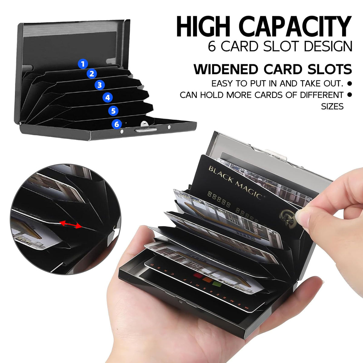 VACGBJPG Metal Credit Card Wallet, RFID Blocking Credit Card Holder with 6 Slot, Mini Slim Hard Card Case, Small ID Case for Women Men, Business Card Holders (Cute Squirrel Wearing a Hat)