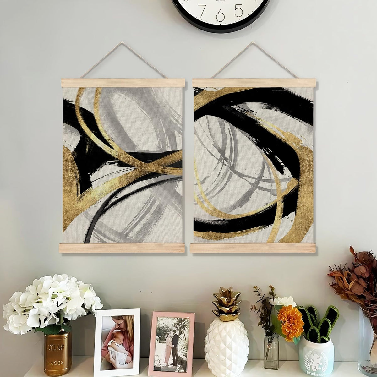 BearCake Abstract Modern Black and Gold Wall Art Office Decor Set of 2,Black Gold and White Wall Decor Poster for Bedroom Living Room, Abstract Pictures for Home Decor,12x16 Inch