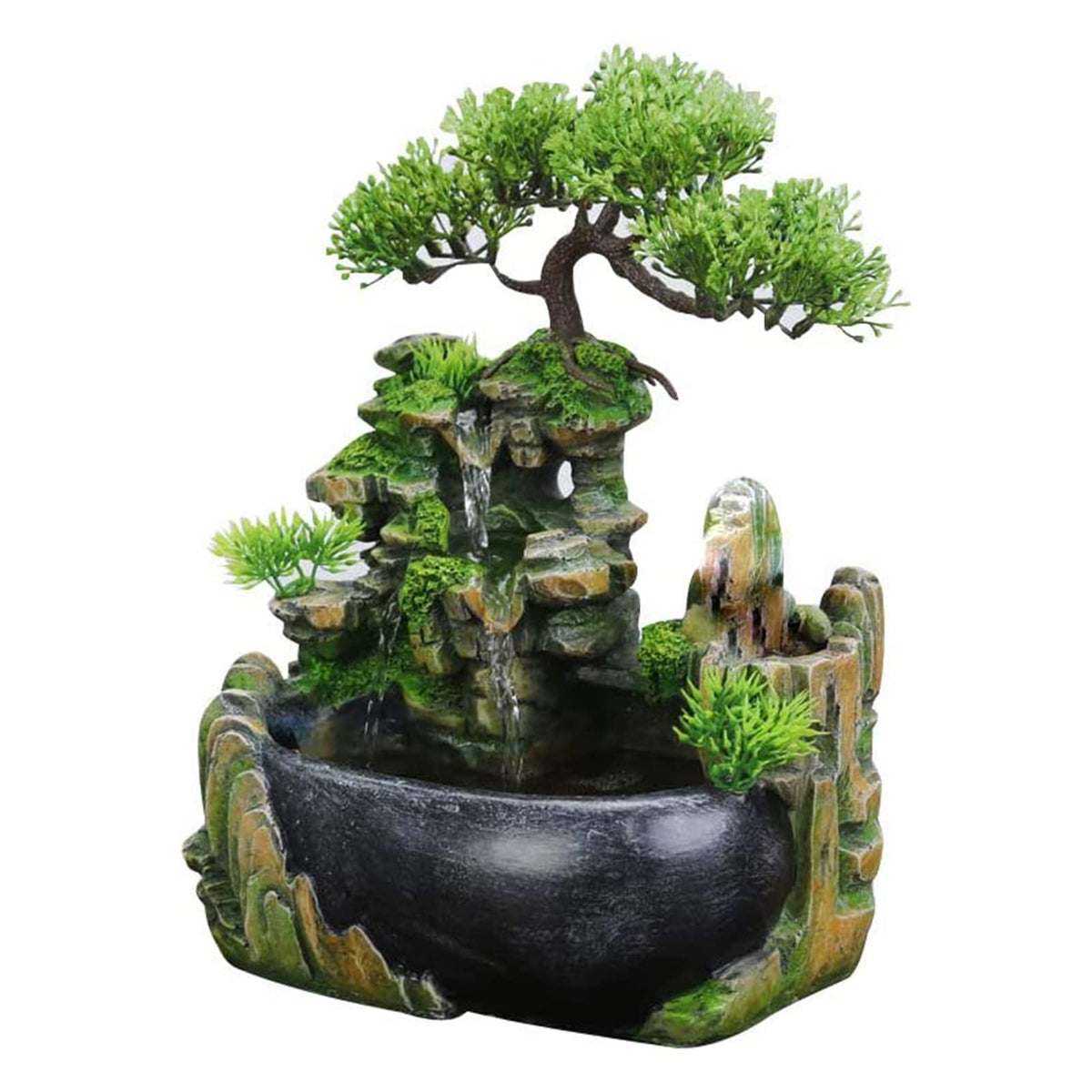 Rockery Stream Tabletop Fountain, Zen Meditation Indoor Waterfall Feature with Automatic Pump and Switch, Desktop Fountain for Home Office Bedroom Decoration (B)