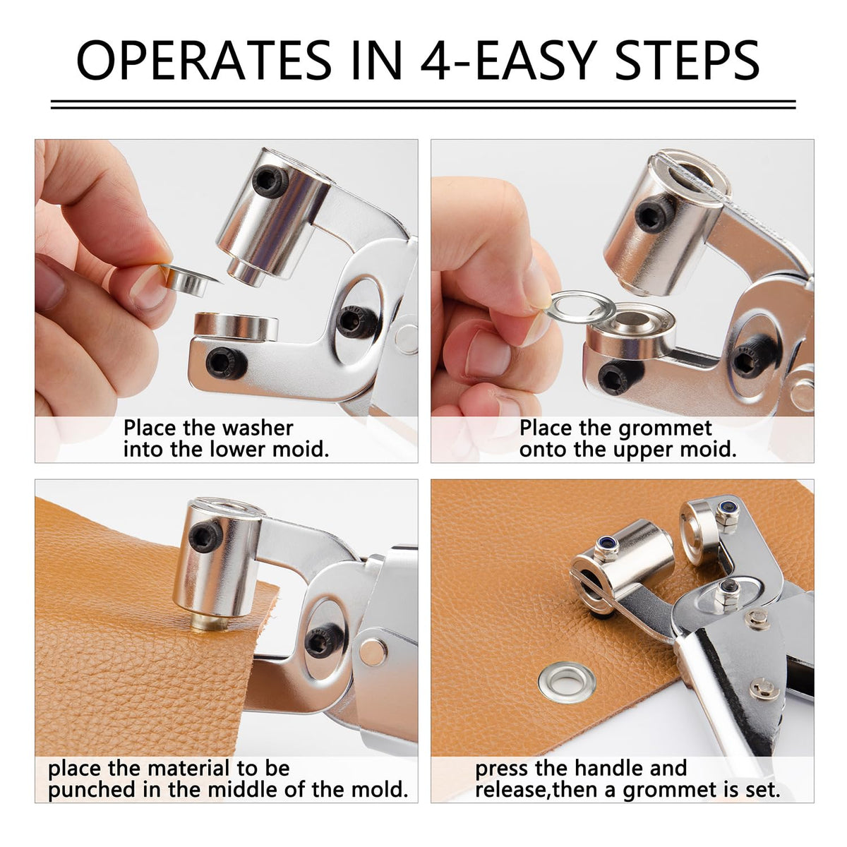 Grommet Tool Kit 3/8 Inch (10mm), Heavy Duty Handheld Manual Press with Hole Punch & 500pcs Eyelets for Leather, Canvas, Fabric, Tarps, Vinyl & Banners