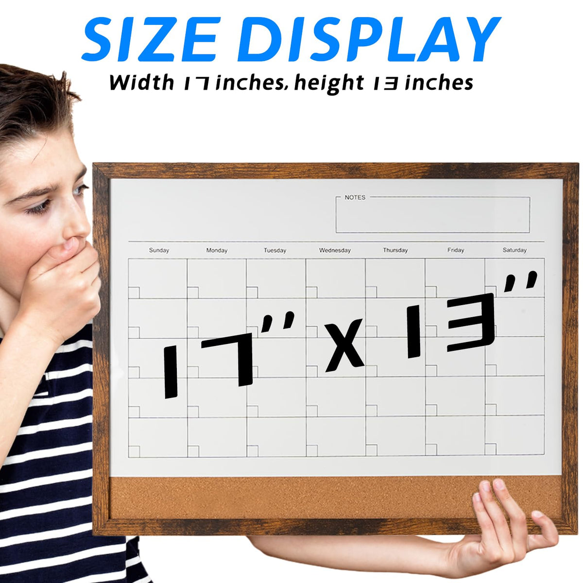 Dry Erase Calendar Whiteboard, 17" x 13" Magnetic Whiteboard Cork Board Combo, Reusable Monthly Planner with 8 Markers, Eraser, Magnets and Pushpins, Hanging Dry Erase Board for Home, School - Brown