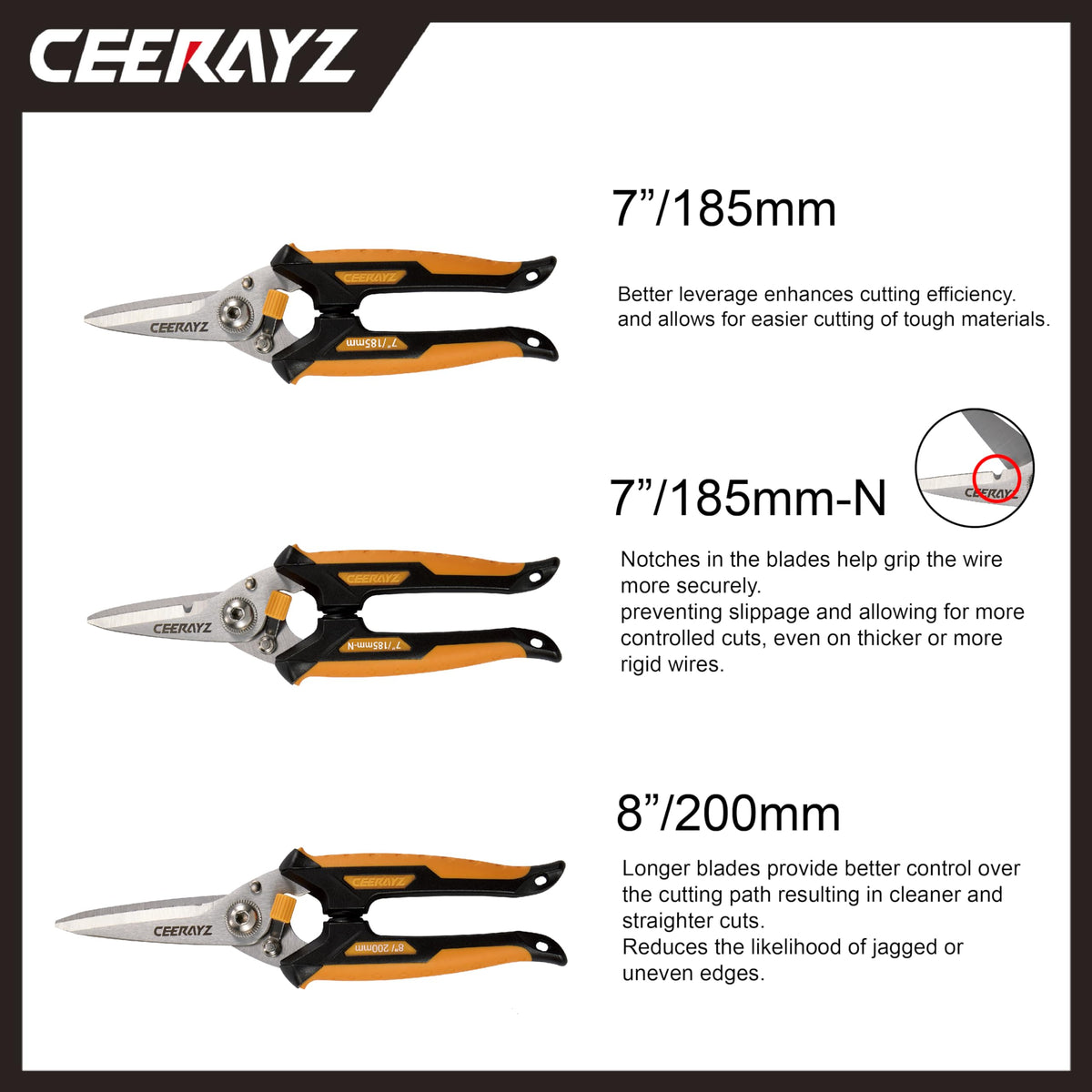 CEERAYZ 8" Scissors All Purpose, Heavy Duty, Multipurpose, for DIY Projects, Office, Production Lines, Pruning, with Protective Sheath and Magnetic Holder (Black)