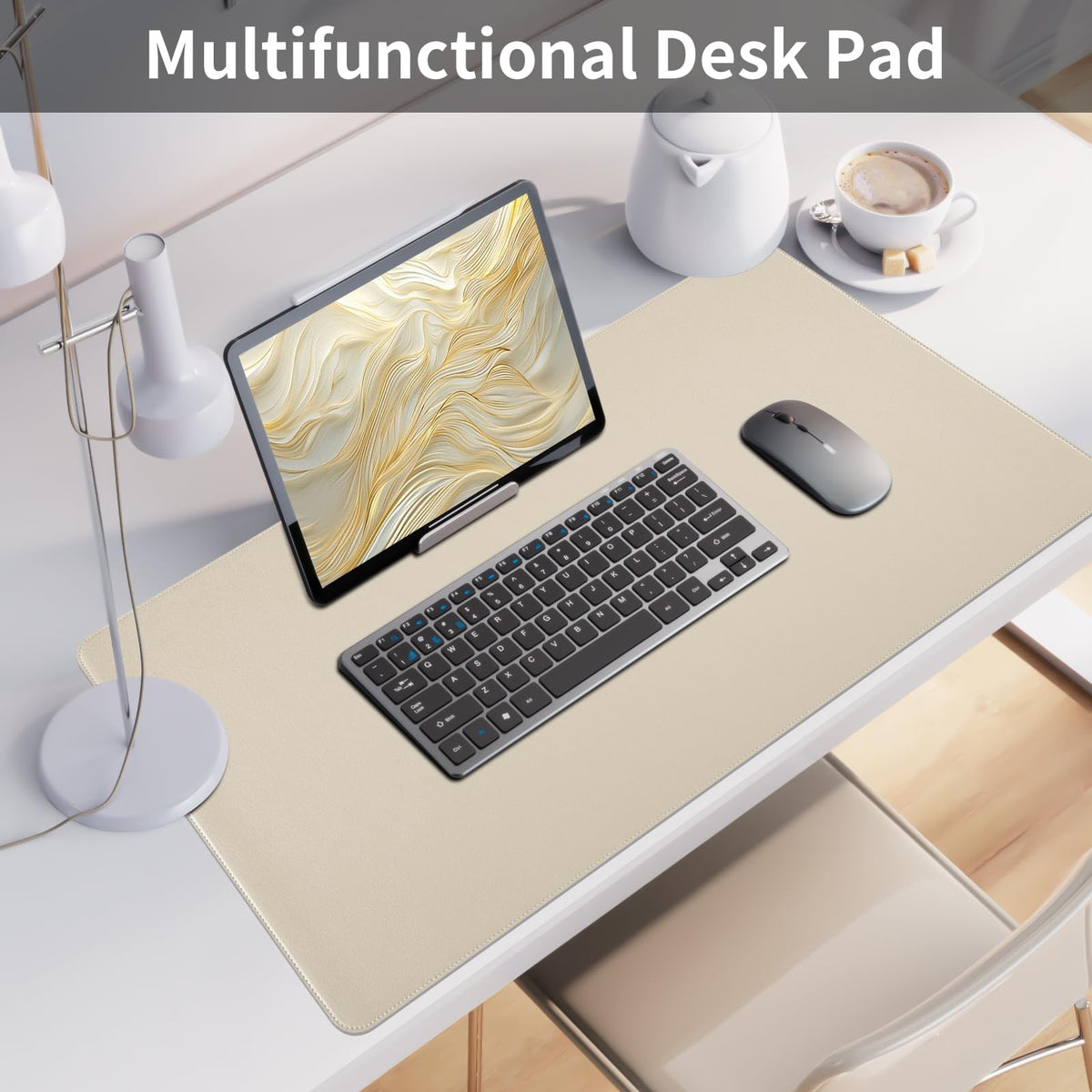 Bloss Desk Mat with Stitched Edges, 35.4"×15.7" Keyboard Pad Skin Pink, Non-Slip Desk Protector Mat, Leather Desk Blotter, Waterproof Desk Pad for Office Home Decor