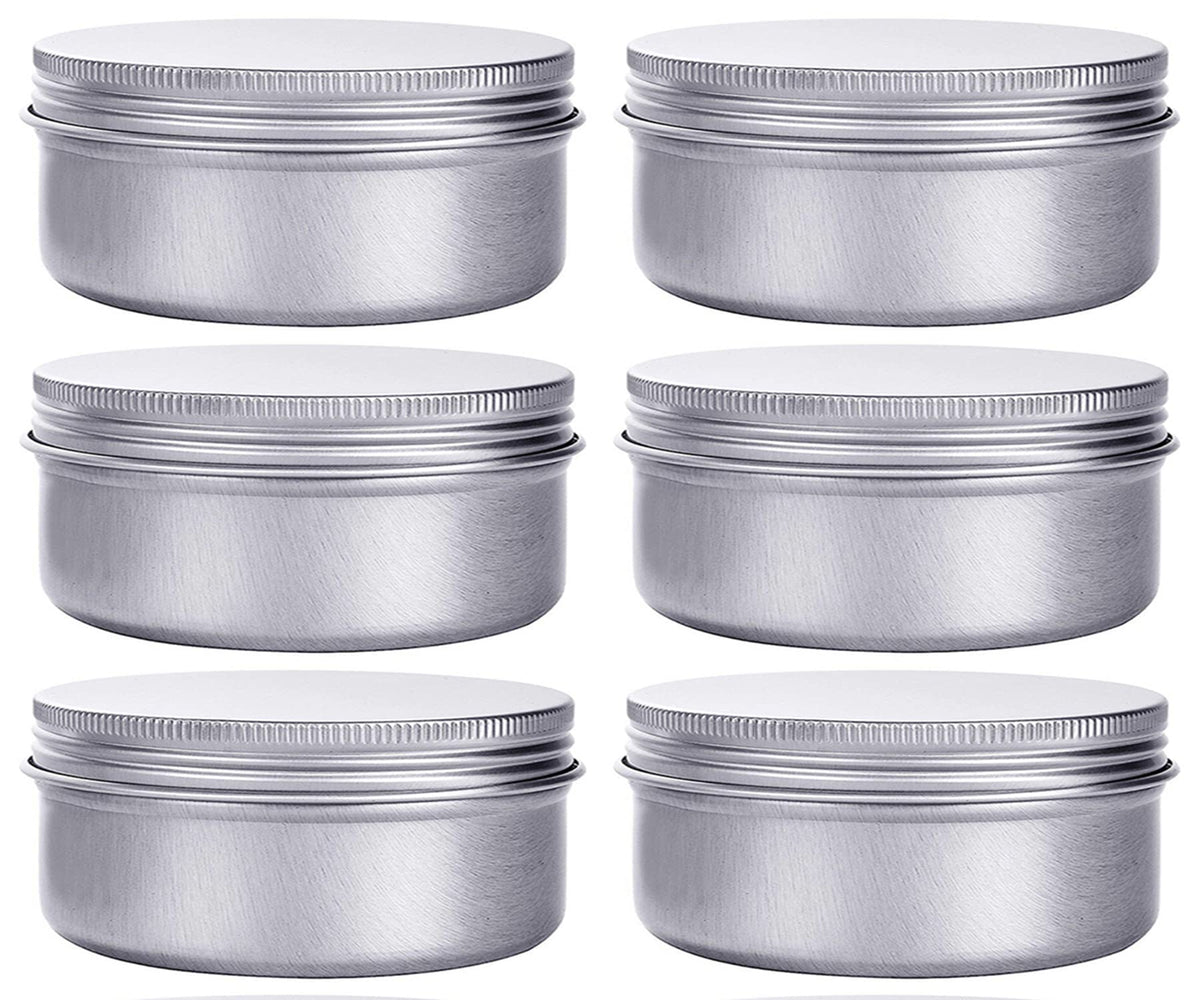 6 Ounce Aluminum Cans 180 mL Screw Lid Metal Storage Tins Containers for Storing Spices, Candies, Lip Balm, Candles, 6 Pcs.