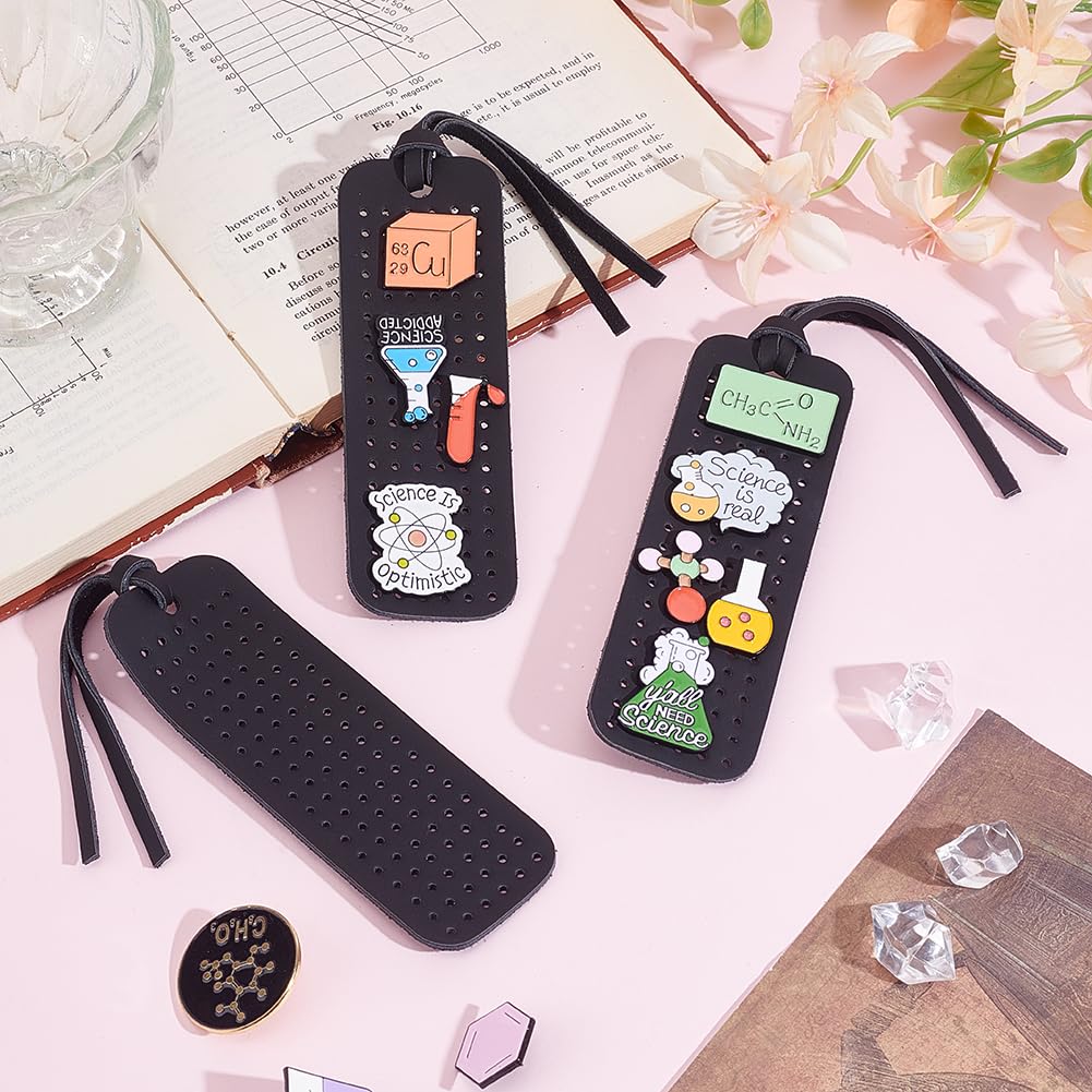 GOMAKERER 8 Sets Portable Leather Brooch Pin Display Holder, 4.72 x 1.57 Inch Rectangular Black Brooch Pin Storage Holder Enamel Pins Display Organizer With Rope for Jewelry Brooch Pins