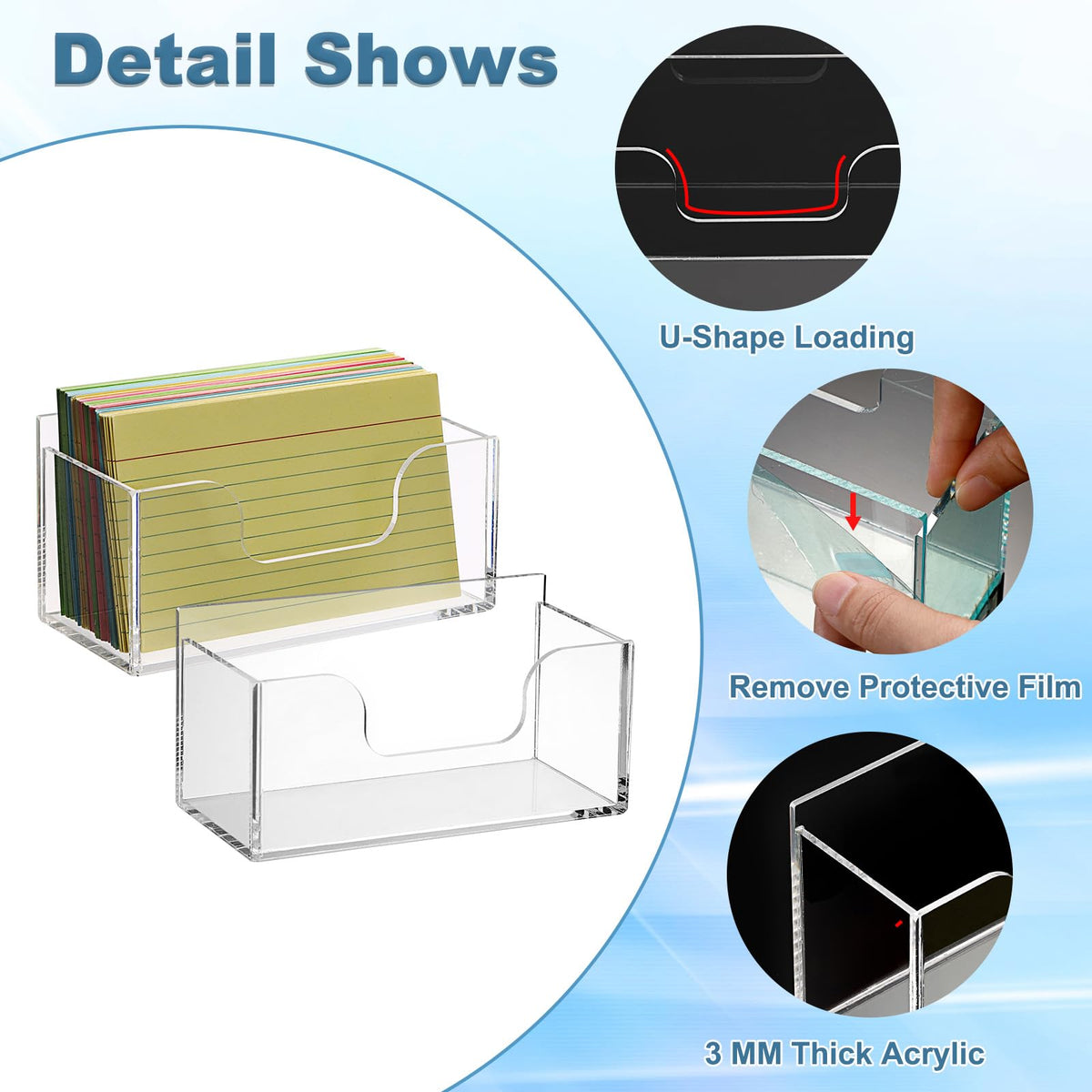 BTSKY 2 Pack Acrylic Index Card Holder Display Stand - 3X5 Inch Notecard Box Recipe Organizer, Clear Index Card Case for Office Desk Recipe Notecard Storage Box, Photo Holder Organizer