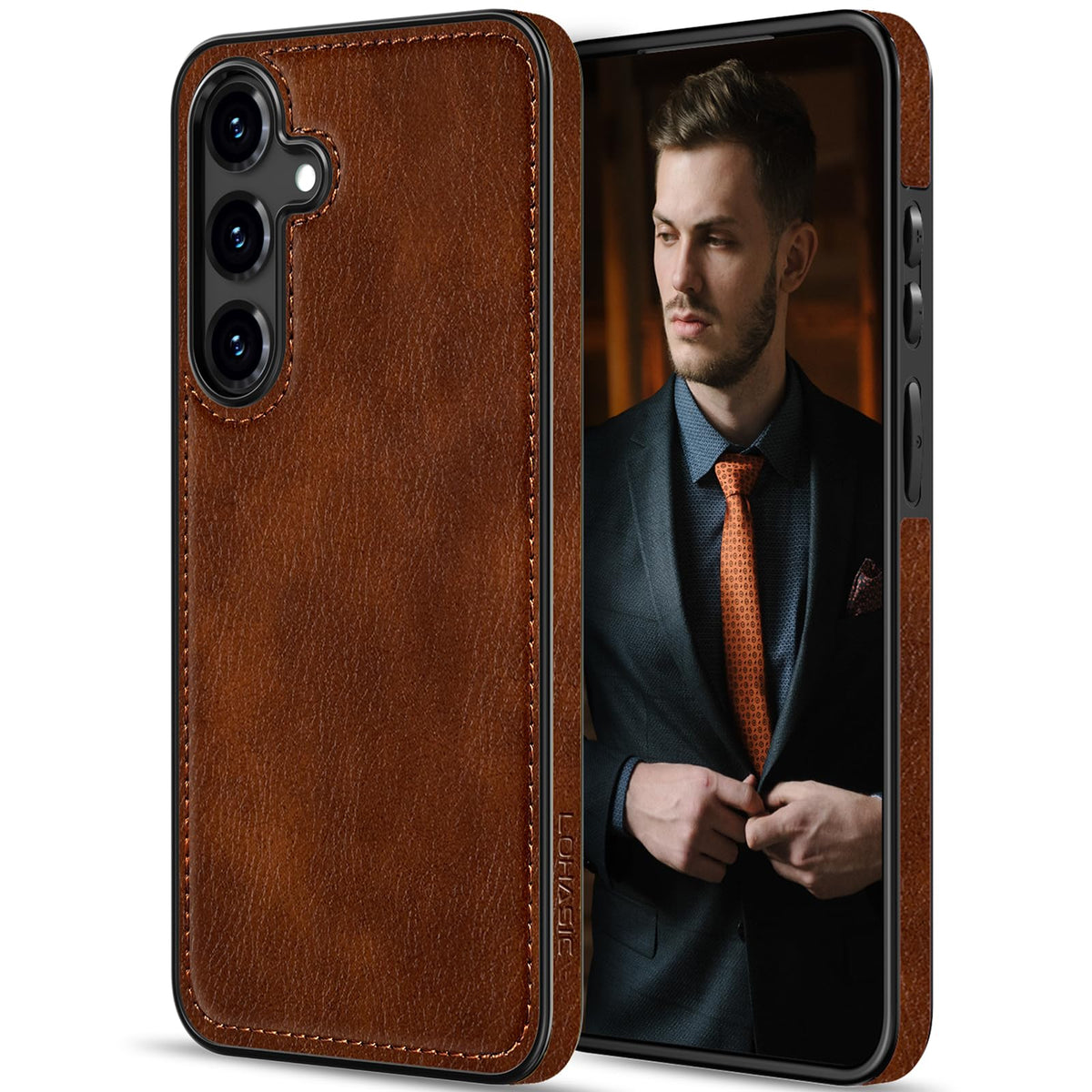 LOHASIC for Galaxy S25 Case, Classic Leather Vintage Texture Designed Full Body Protective Cover Phone Cases Compatible with Samsung Galaxy S25, 6.2 inch - Dark Brown
