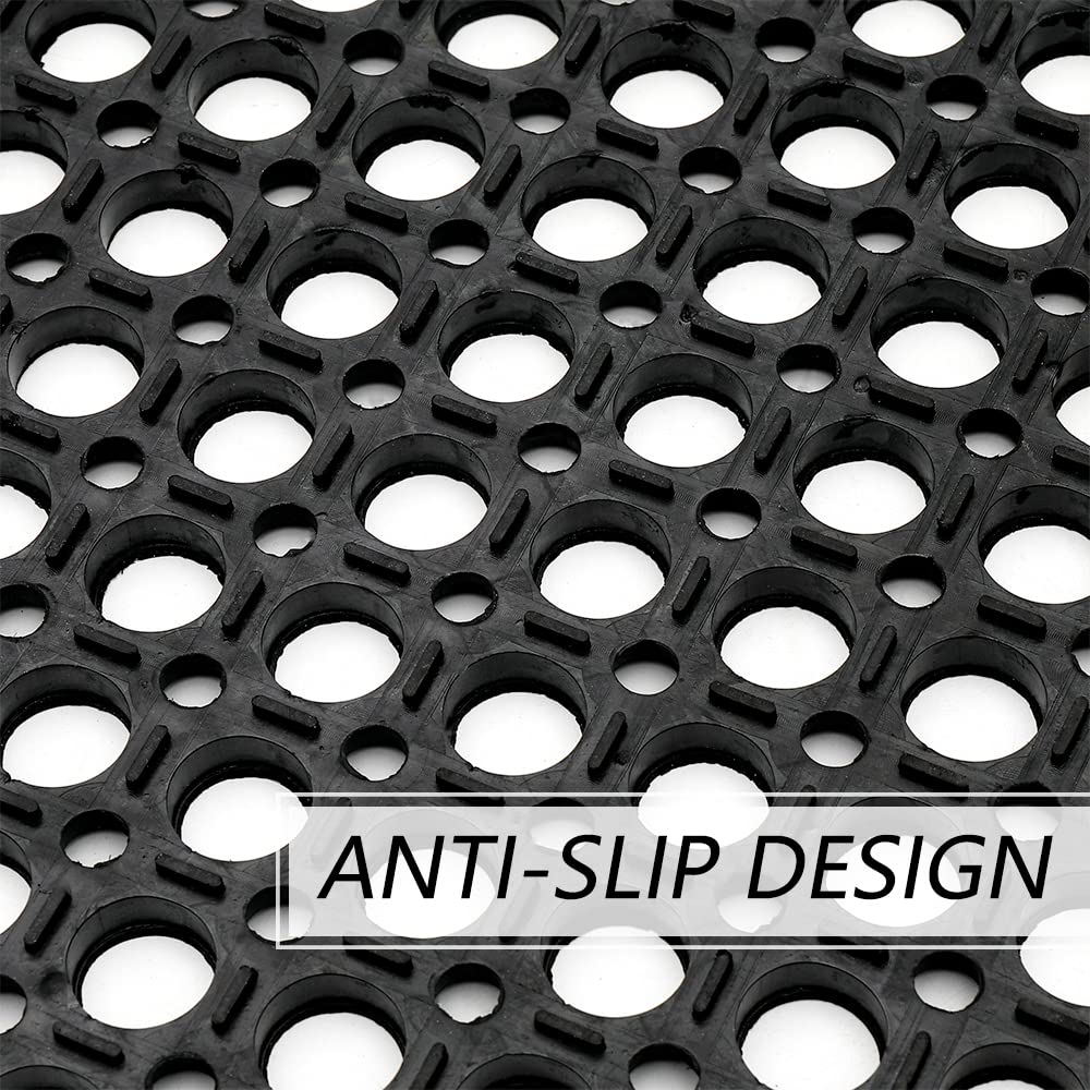 Anti-Fatigue Rubber Floor Mat - NANBOWANG Commercial Grade Grease Resistant Non-Slip Recycle Tyre Floor Mats for Restaurant Kitchen Bar Garden Outdoor Wet Area (36"x 60") Black