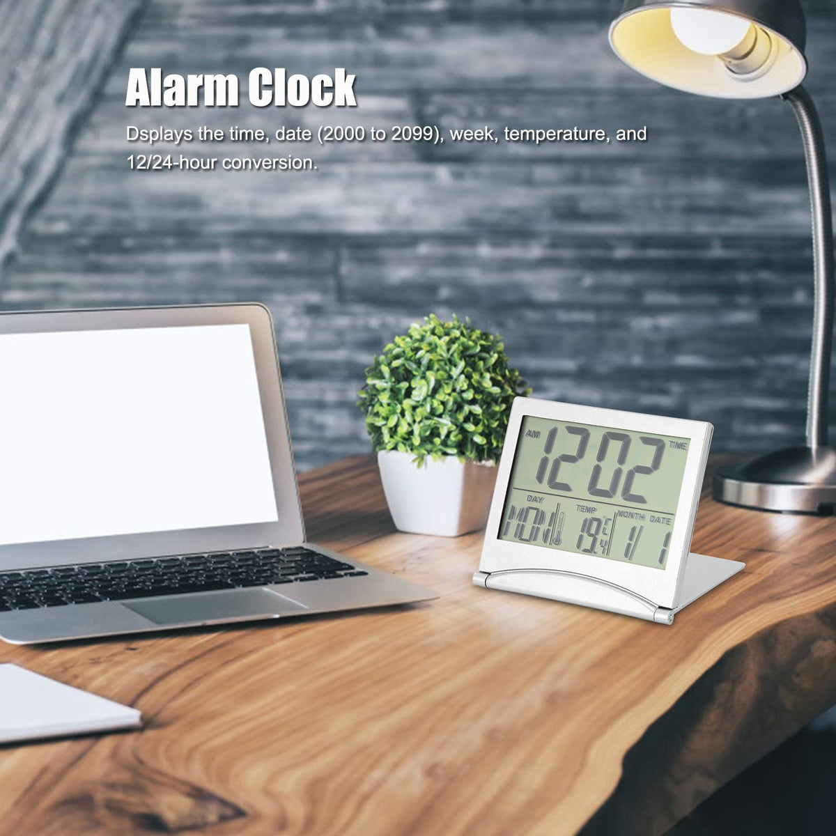 Aqur2020 Electronic Compact Alarm Foldable Calendar Easy to Read Atomic Desktop Clock Auto Set Digital Alarm Clock Screen with Time/Date/Temperature Display- Perfect for Nightstand or Desk
