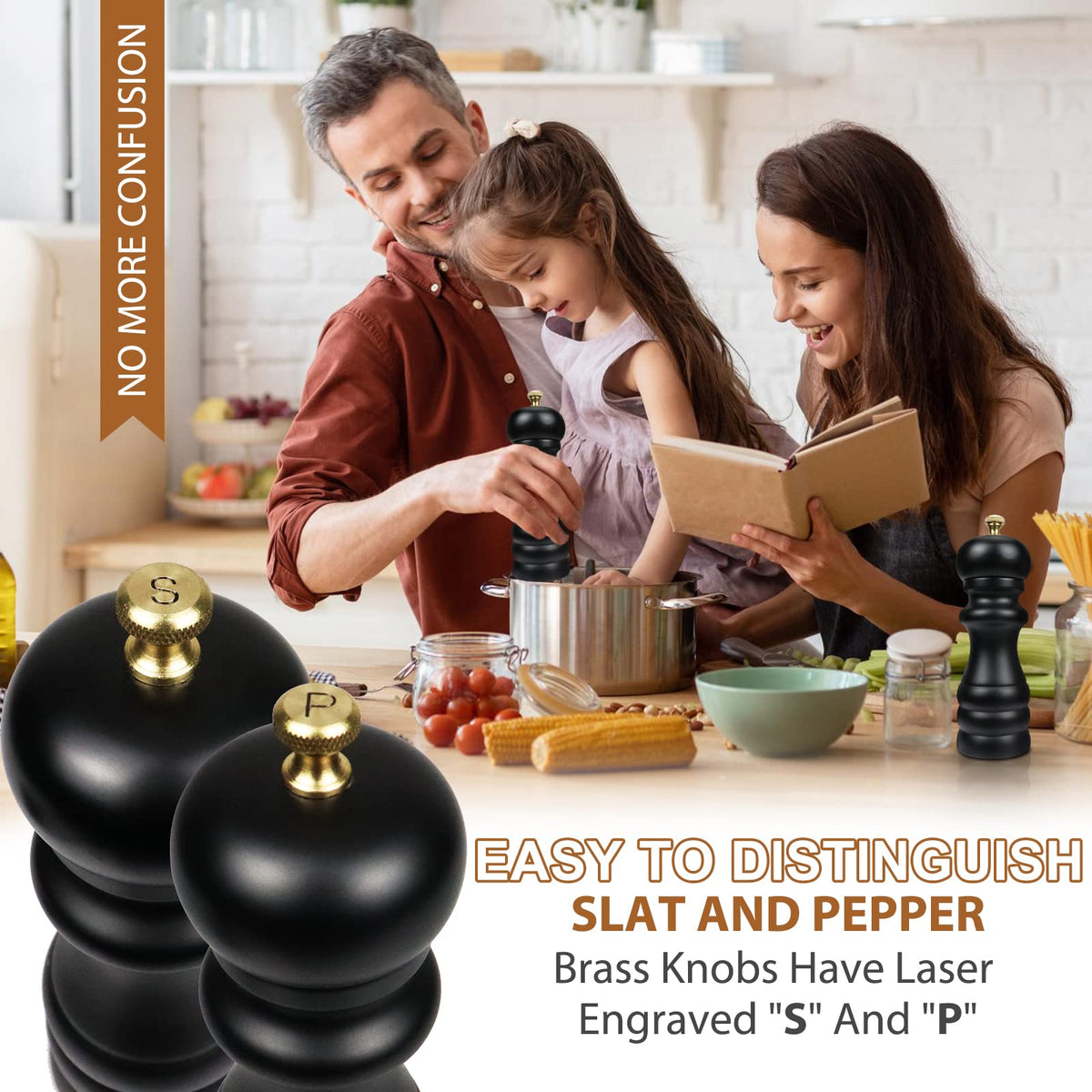 Salt and Pepper Grinders Set of 2, Manual Pepper Mill & Salt Grinder with Adjustable Ceramic Rotor & Stainless Steel Gasket, Refillable Black Salt & Pepper Shakers for BBQ Restaurant Kitchen