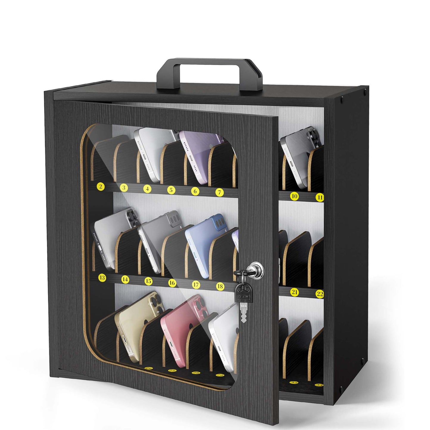 Cell Phone Caddy for Classroom, Adjustable 33 Slots Phone Locker Box for School Home Office Management Easy Assembly Wooden Cellphone Storage Cabinet for Teacher