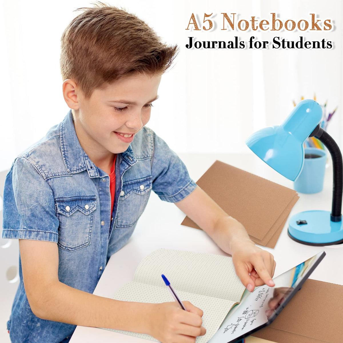 Sabary 72 Pack Kraft Paper Notebook Journals 5.5 Inch x 8.3 Inch A5 Notebook in Bulk Softcover Ruled for Writing Sketch Travel Journal with 60 Pages 30 Sheets(Brown,Dot Grid)