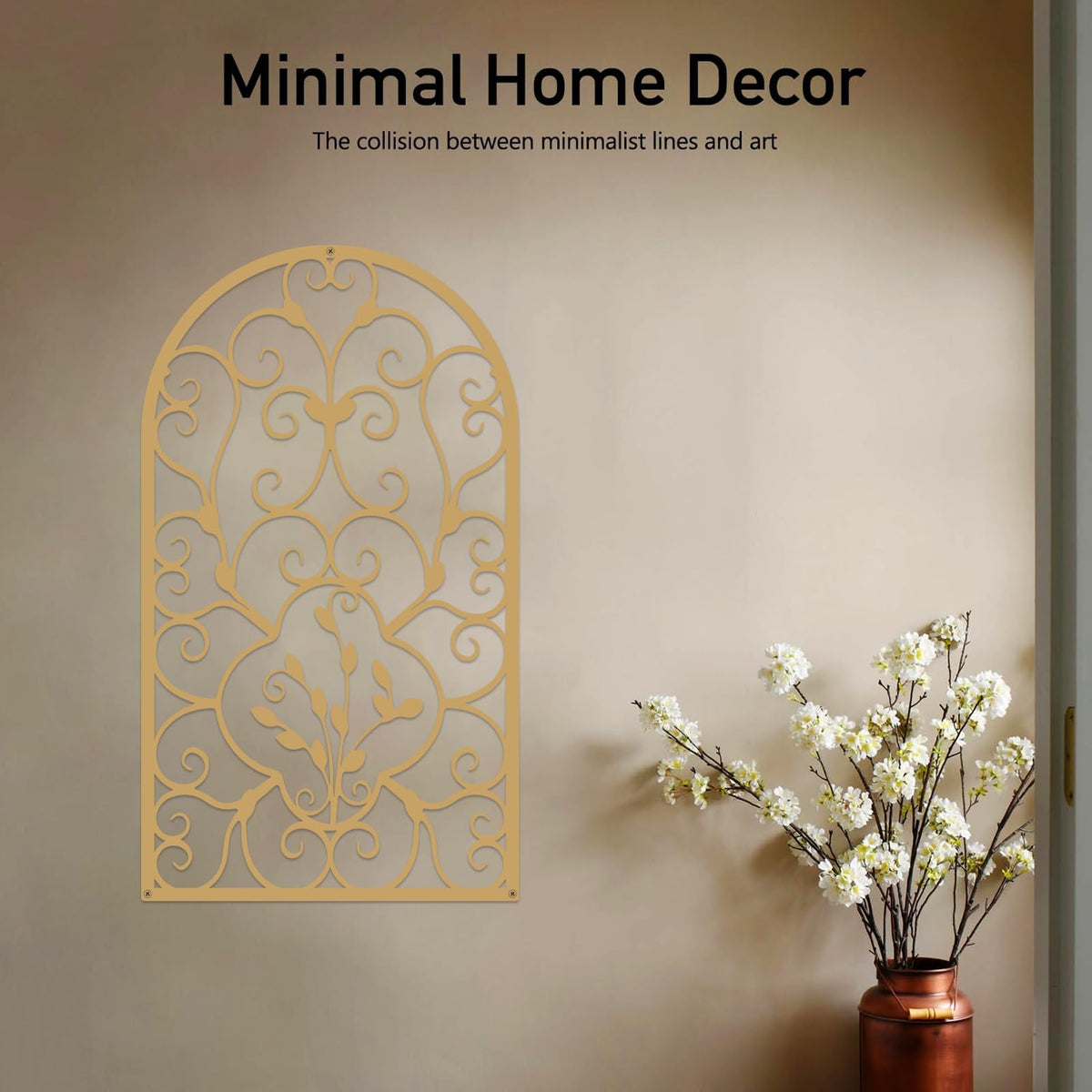 Resama 2 Pcs Scroll Home Wall Decor, Rustic Metal Wall Decor Window Arch Design Modern Farmhouse Wall Sculptures Hanging for Living Room Bedroom Hallway Kitchen (Gold, (15.7" X 9")
