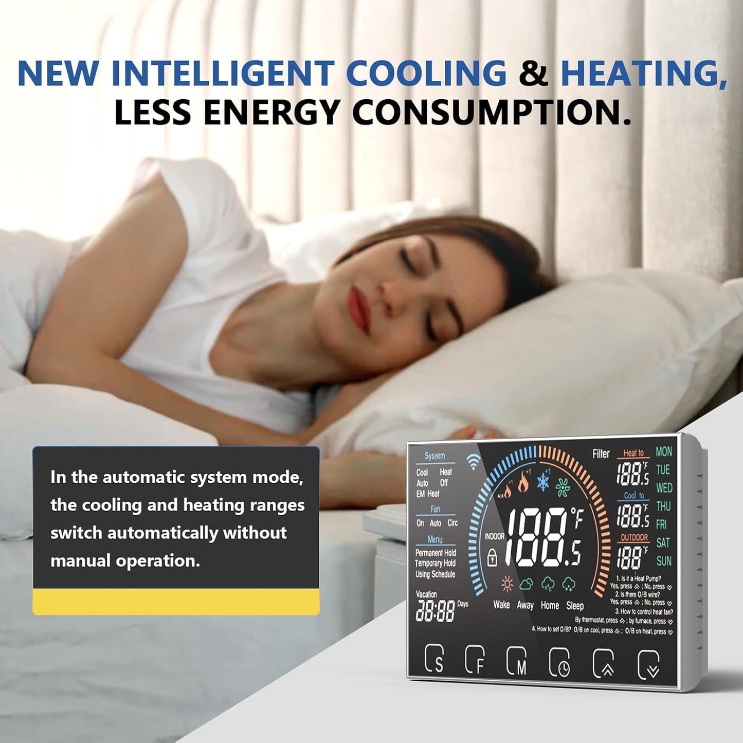 BSEED WiFi Smart Thermostat for Home - Touch Screen, Energy Saving, 7-Day Programmable (Holiday Mode), Easy DIY, Works with Siri/Alexa/Google, Black（C-Wire Adapter Included）