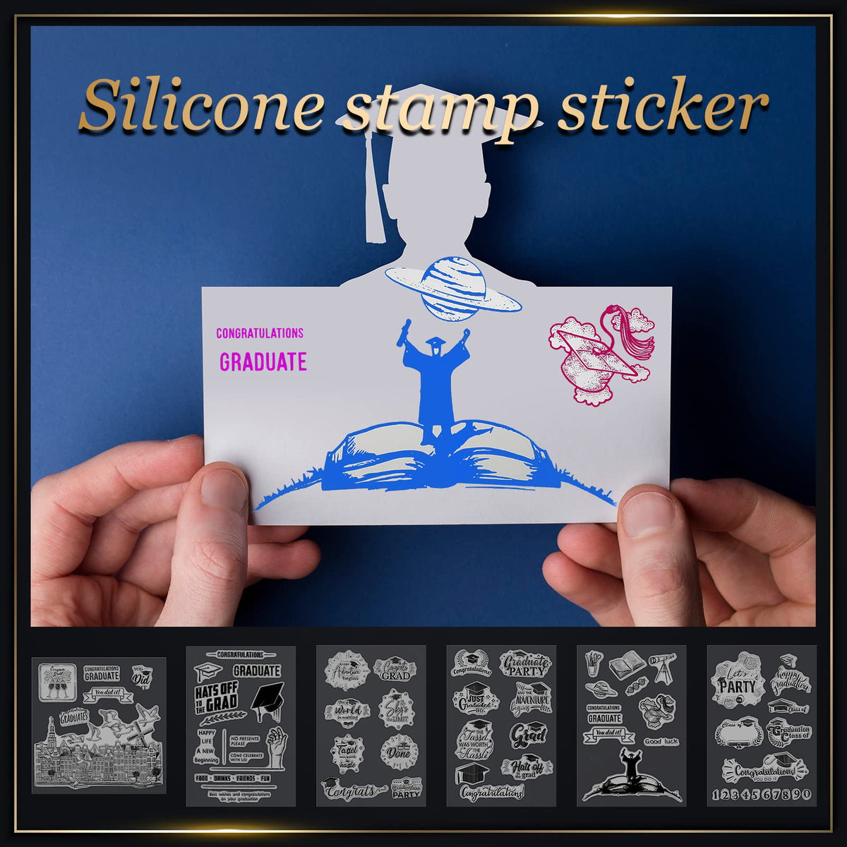 6 Sheets Graduation Silicone Clear Stamps Seal Set Acrylic Stamp Blocks Tools with Grid Lines DIY Scrapbooking Crafts Making Simply Rubber Stamps for Cards Congratulations Graduate