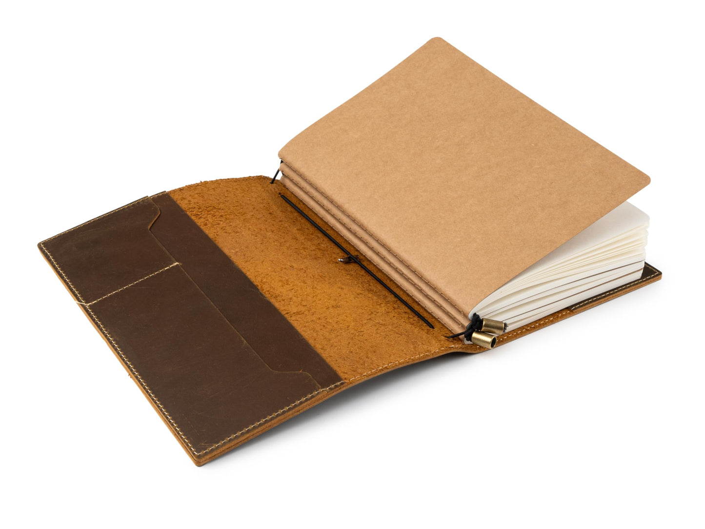 WANDERINGS A5 Size Travelers Notebook with Pockets - 6"x8.5" / 15cm x 22cm - Refillable Travelers Journal - Beautifully Handcrafted, Premium Leather Journal, includes 120 GSM Blank Inserts