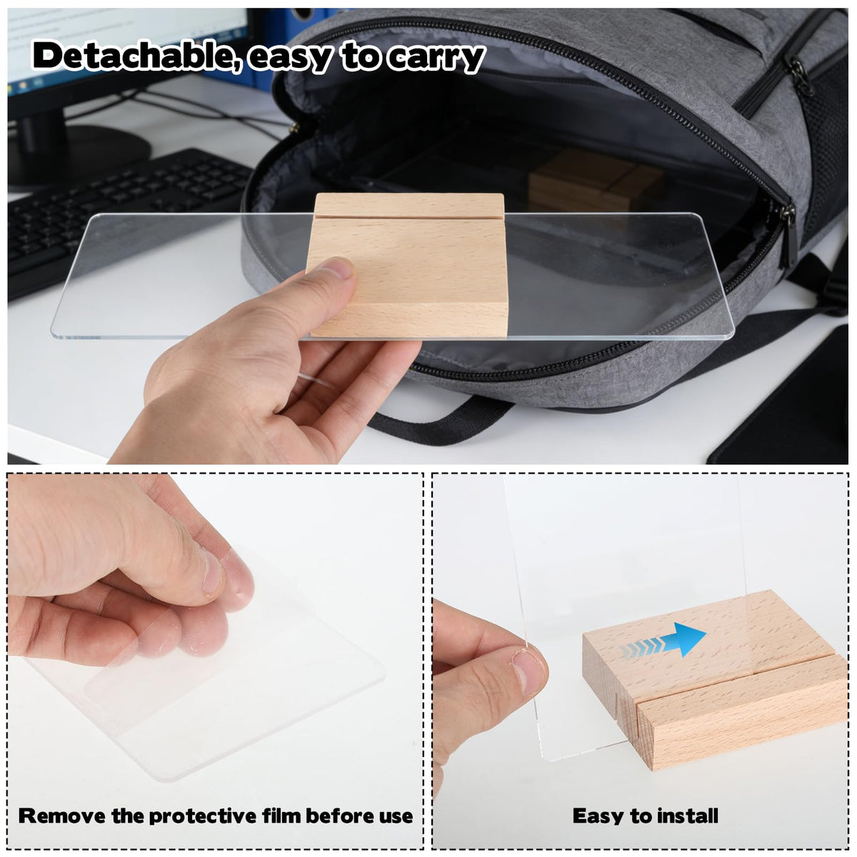 Rainmae 3PCS Monitor Memo Board Acrylic Detachable Sticky Note Holder for Computer Screen Clear Multifunction Portable Memo Message Board Holder Office Desk Accessories Desktop Organization