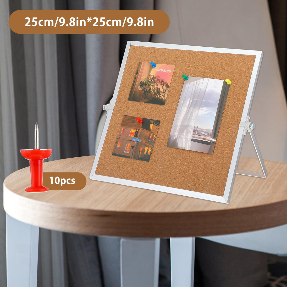 2 Pack Cork Board Bulletin Board, Double Sided Pin Board with Silver Aluminum Border, Desktop Small Cork Board with Stand Suitable for Home, Office, Desk Message Board or Picture Board 9.8"×9.8"